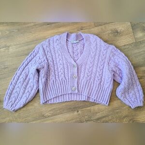 Lavender Cable Knit Oversized Cardigan Sweater